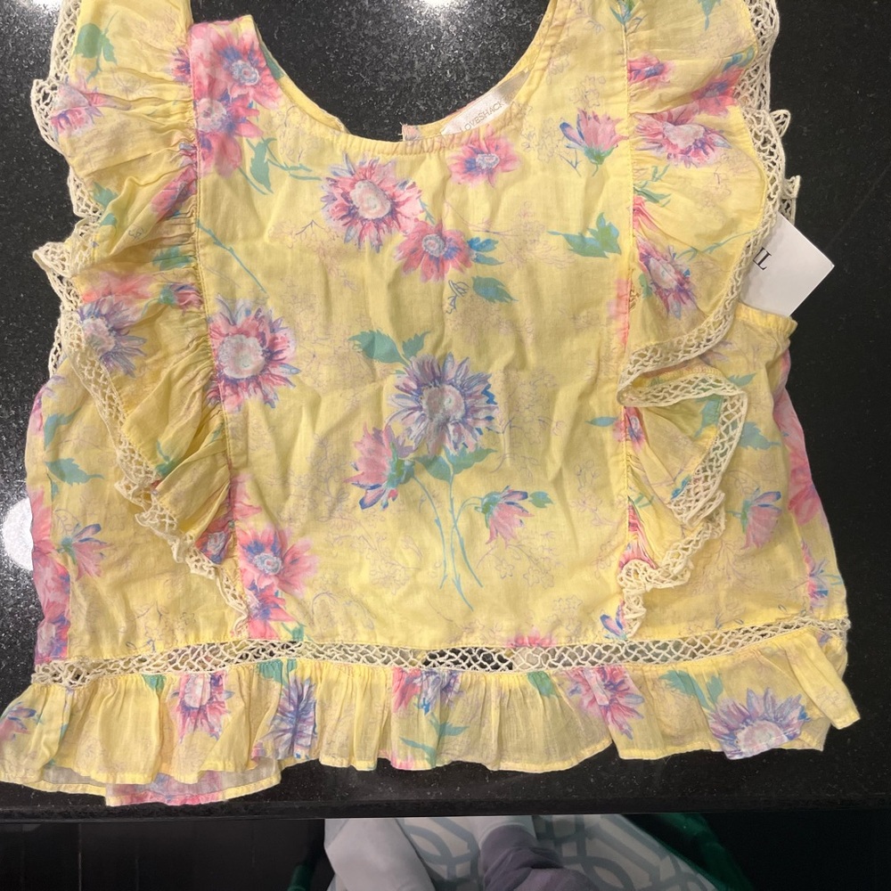 LoveShackFancy size 8-9 yellow ruffle blouse